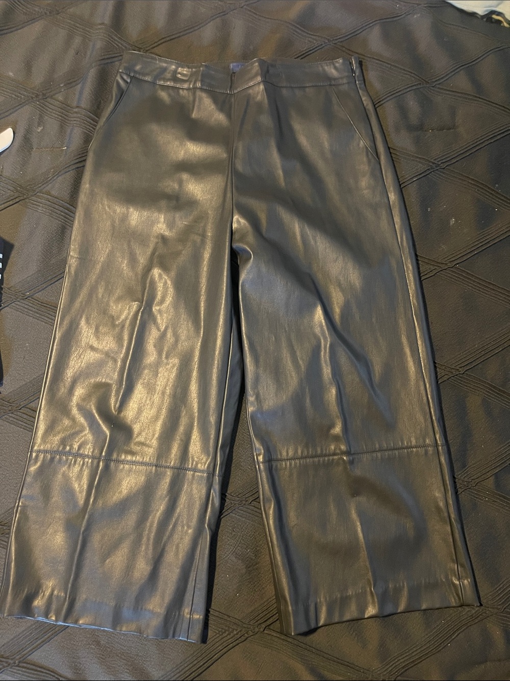 RACHEL Rachel Roy Black Faux Leather Wide-Leg Pants